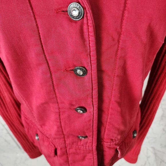 Blue Willi's Red Cotton Canvas Knit Crystal Button Blazer Jacket - Picture 2 of 7